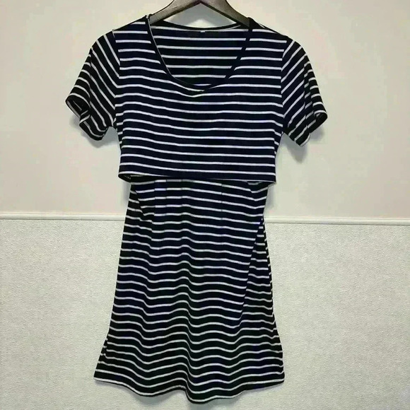 Women's Nursing Dress S Navy & White Striped - Picture 9 of 11